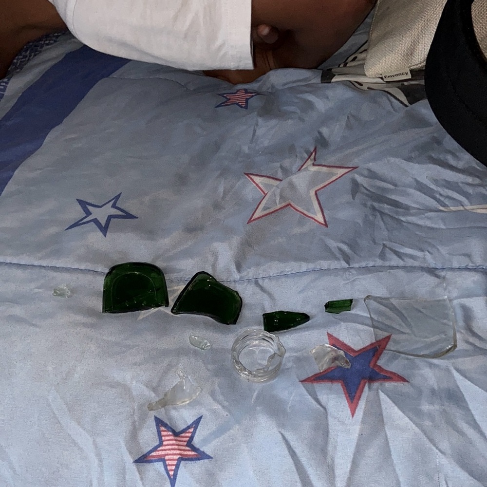 Green, clear blue and clear crystals